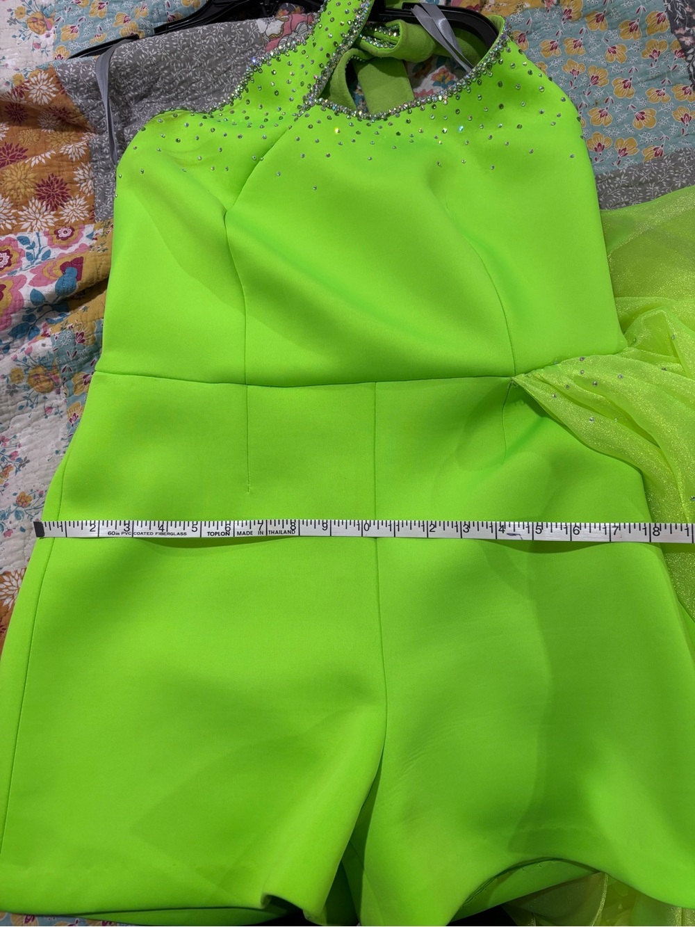 Custom Pageant Fun Fashion Neon One-Shoulder Romper with Draped Train - Picture 10 of 10